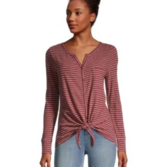 Denver Hayes Tops - Striped Long-Sleeve Top with front tie